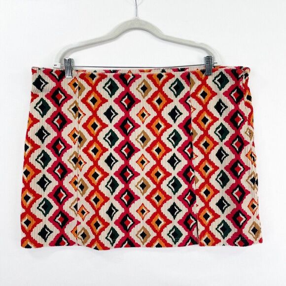Savanna Jane Skirt Womens 2X Plus‎ Orange Aztec Mini Boho Festival Beach NWT - Picture 3 of 16